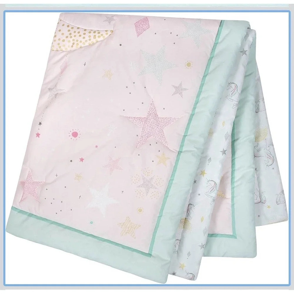 Just Born Pale Pink Crescent Moon & Unicorns Baby Bedding Set Love & Sugar